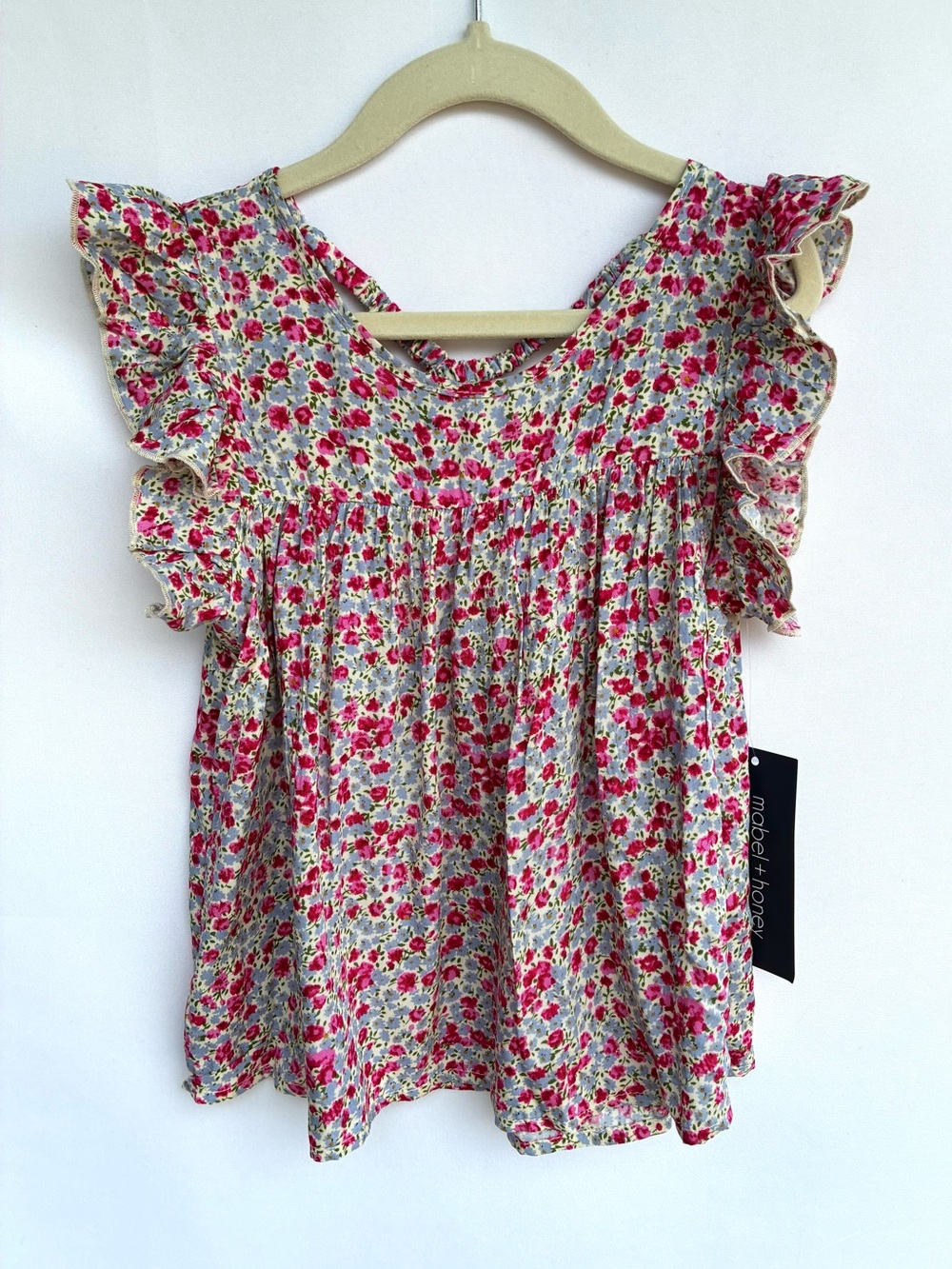 Mabel + Honey Girls Floral Flutter Sleeve Top NWT